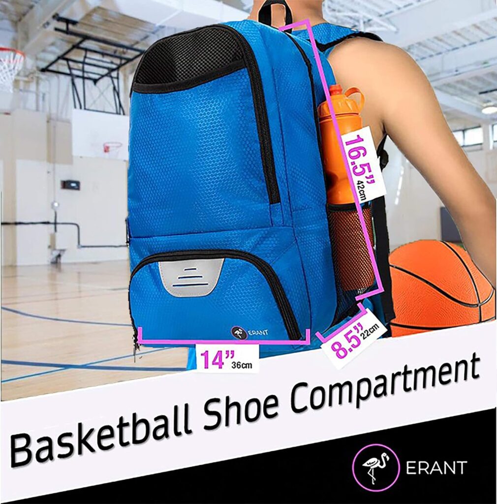 ERANT Athletic Backpack - Large Sports Soccer Basketball Bag - Separate Ball Cleat Compartment - Durable Design - Boys Girls - For Soccer, Basketball, Volleyball and Gym Equipment - Blue/Black