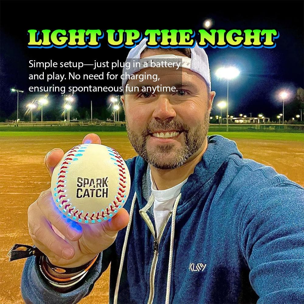 SPARK CATCH Light Up Baseball, Glow in The Dark Baseball, Perfect Baseball Gifts for Boys, Girls, Adults, and Baseball Fans, Official Baseball Size and Weight.