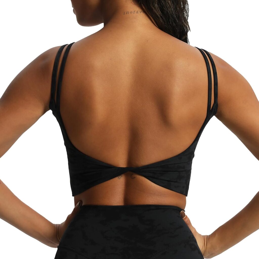 Aoxjox Womens Workout Sports Bras Fitness Padded Backless Yoga Crop Tank Top Twist Back Cami