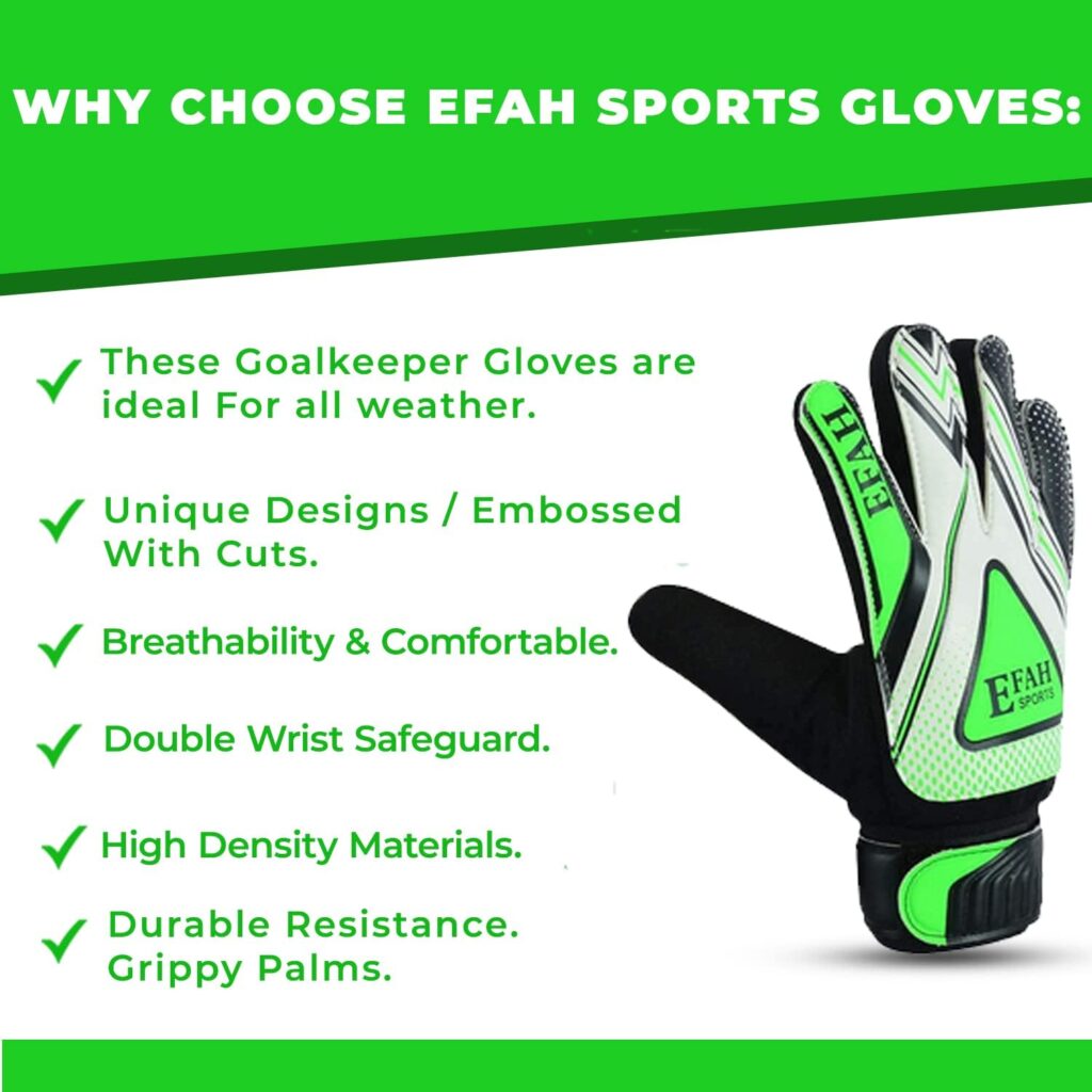 EFAH SPORTS Soccer Goalie Goalkeeper Gloves for Kids Boys Children Football Gloves with Strong Grips Palms