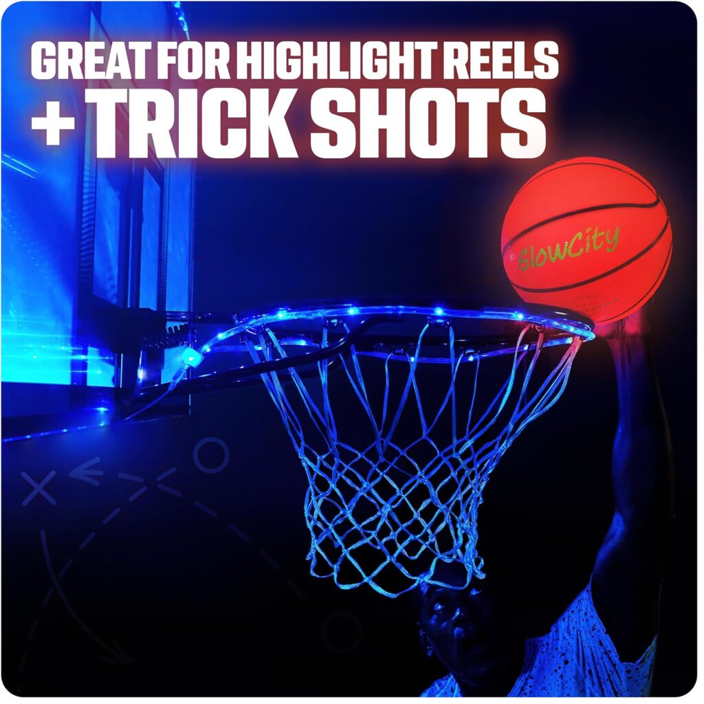 GlowCity Glow in The Dark Basketball for Teen Boy - Glowing Red Basket Ball, Light Up LED Toy for Night Ball Games - Sports Stuff  Gadgets for Kids Age 8 Years Old and Up