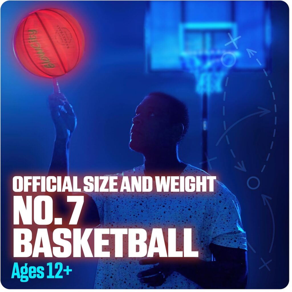 GlowCity Glow in The Dark Basketball for Teen Boy - Glowing Red Basket Ball, Light Up LED Toy for Night Ball Games - Sports Stuff  Gadgets for Kids Age 8 Years Old and Up