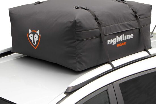 rightline gear range jr weatherproof rooftop cargo carrier for top of vehicle attaches with or without roof rack 10 cubi