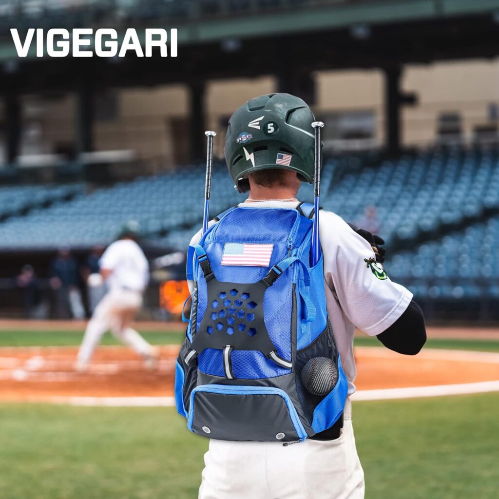 VIGEGARI Youth Baseball Bag, Baseball Backpack for Boys,Youth, Adults-Bat Bag, Softball Bag, T-Ball, Softball Equipment  Accessories for Bat, Glove Holder, Helmet, Shoes Compartment, Baseball Gifts