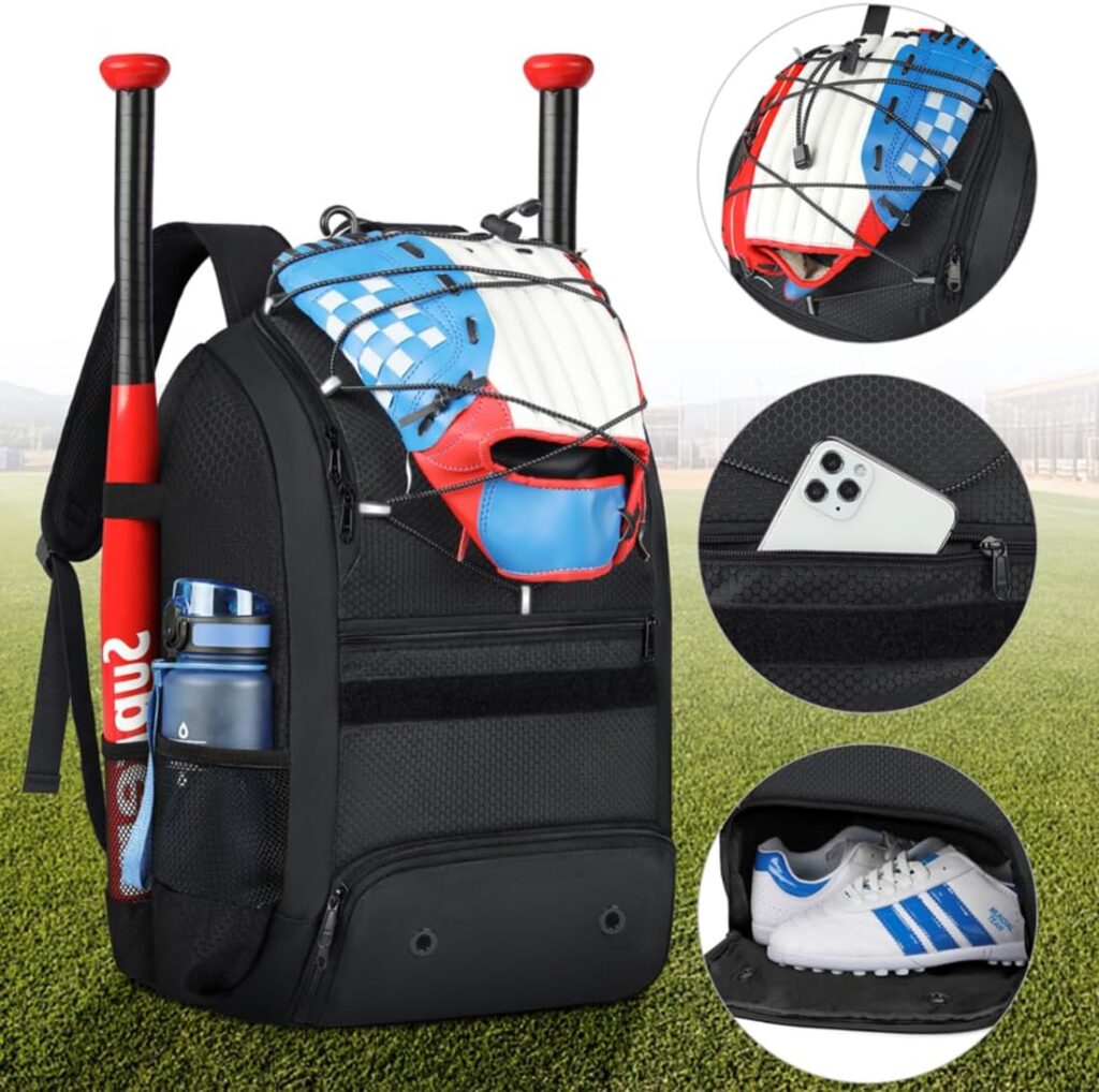 SDYSM Baseball Bag Baseball Backpack with Shoe Compartment Lightweight Softball Bat Bag with Fence Hook Softball Backpacks