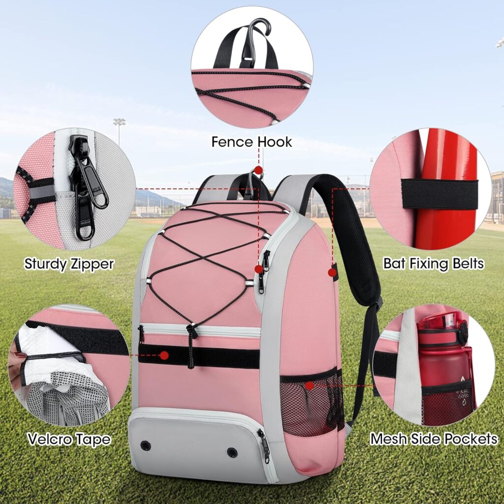 SDYSM Baseball Bag Baseball Backpack with Shoe Compartment Lightweight Softball Bat Bag with Fence Hook Softball Backpacks