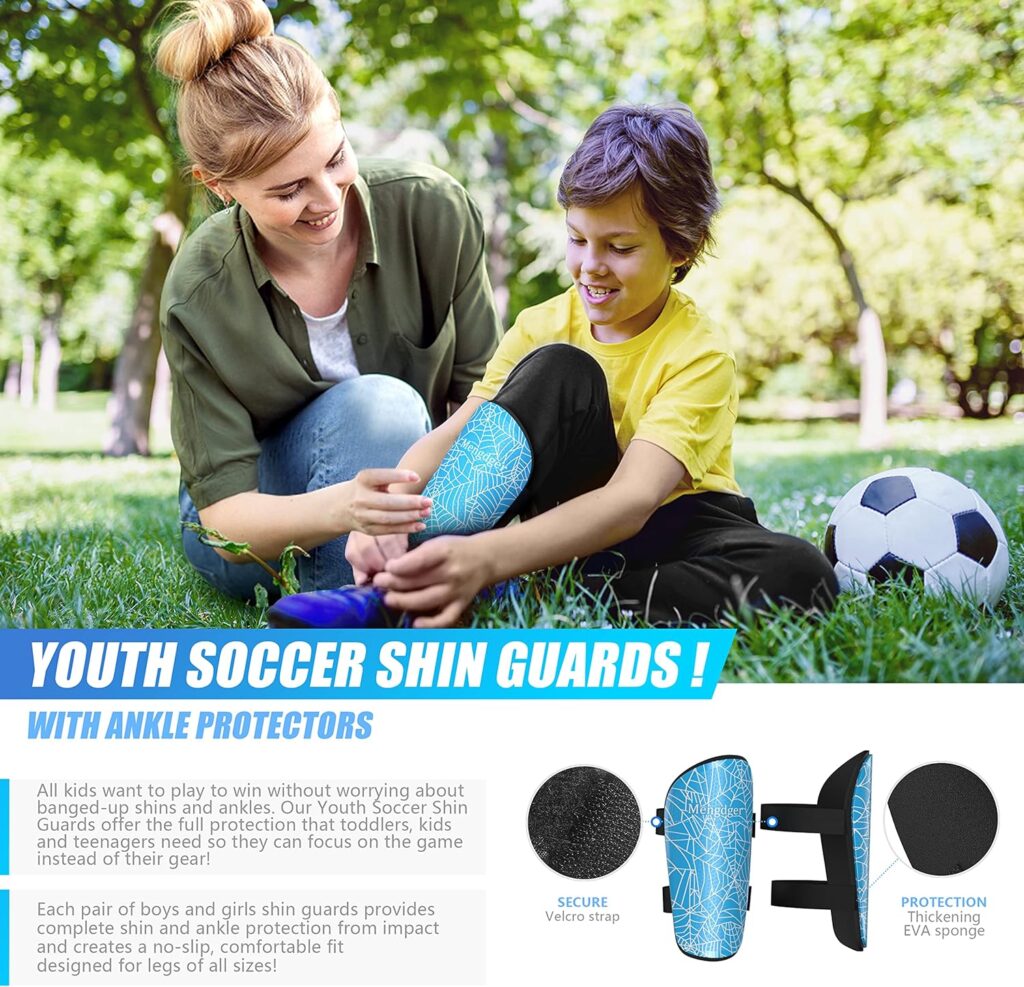 Shin Guards Soccer Youth Kids Boys Girls Toddler Shin Pads Child EVA Cushion Protection Reduce Shocks Injurie Calf Protective Gear Suitable for 4 5 6 7 8 9 10 11 12 Years Old