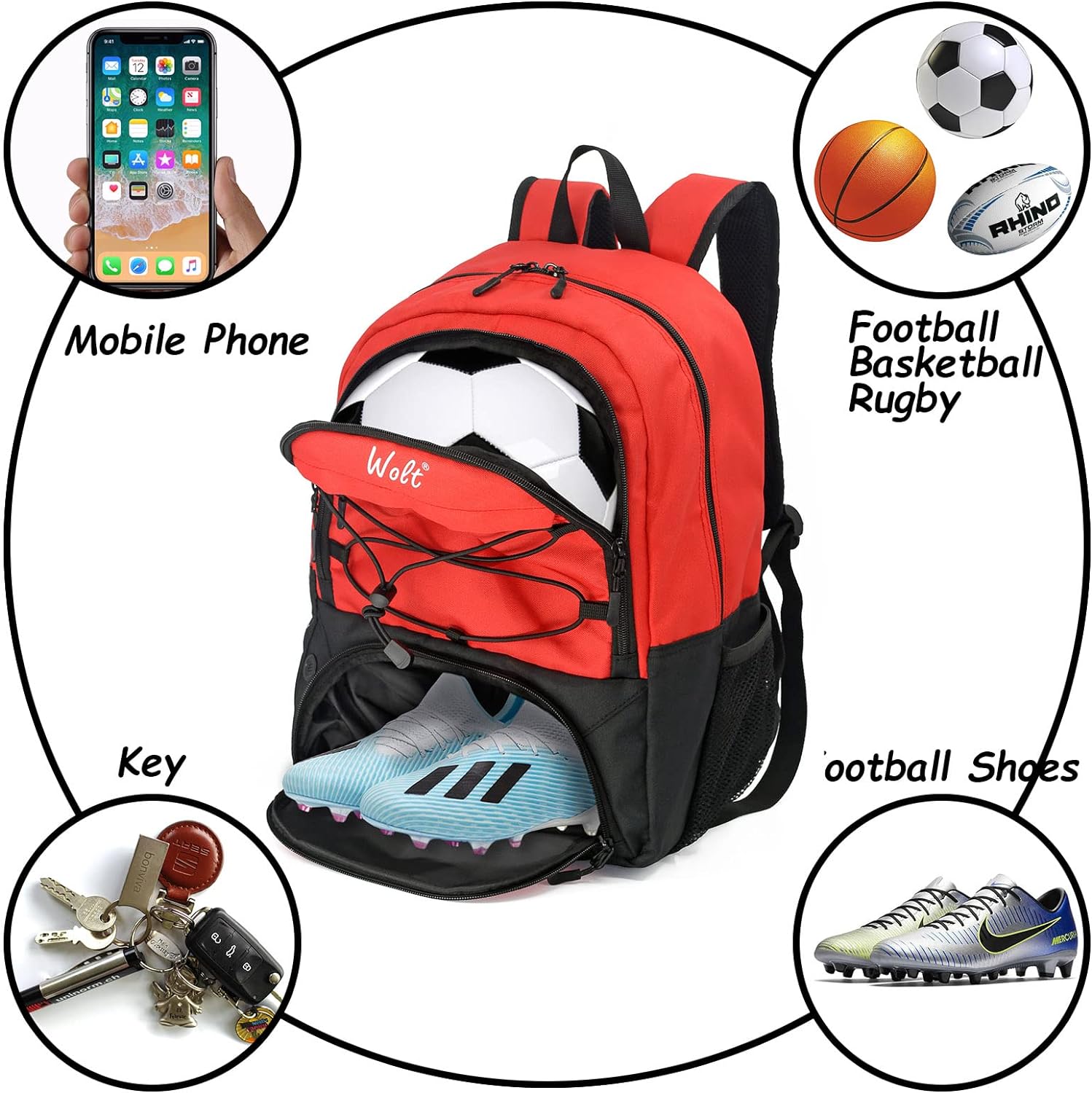 wolt youth soccer bag soccer backpack bags for basketball volleyball football sports includes separate cleat shoe and ba 2